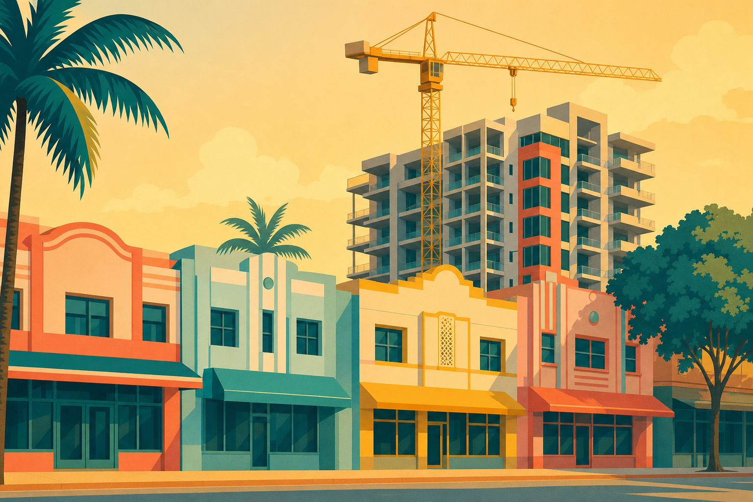 New apartment construction next to historic storefronts