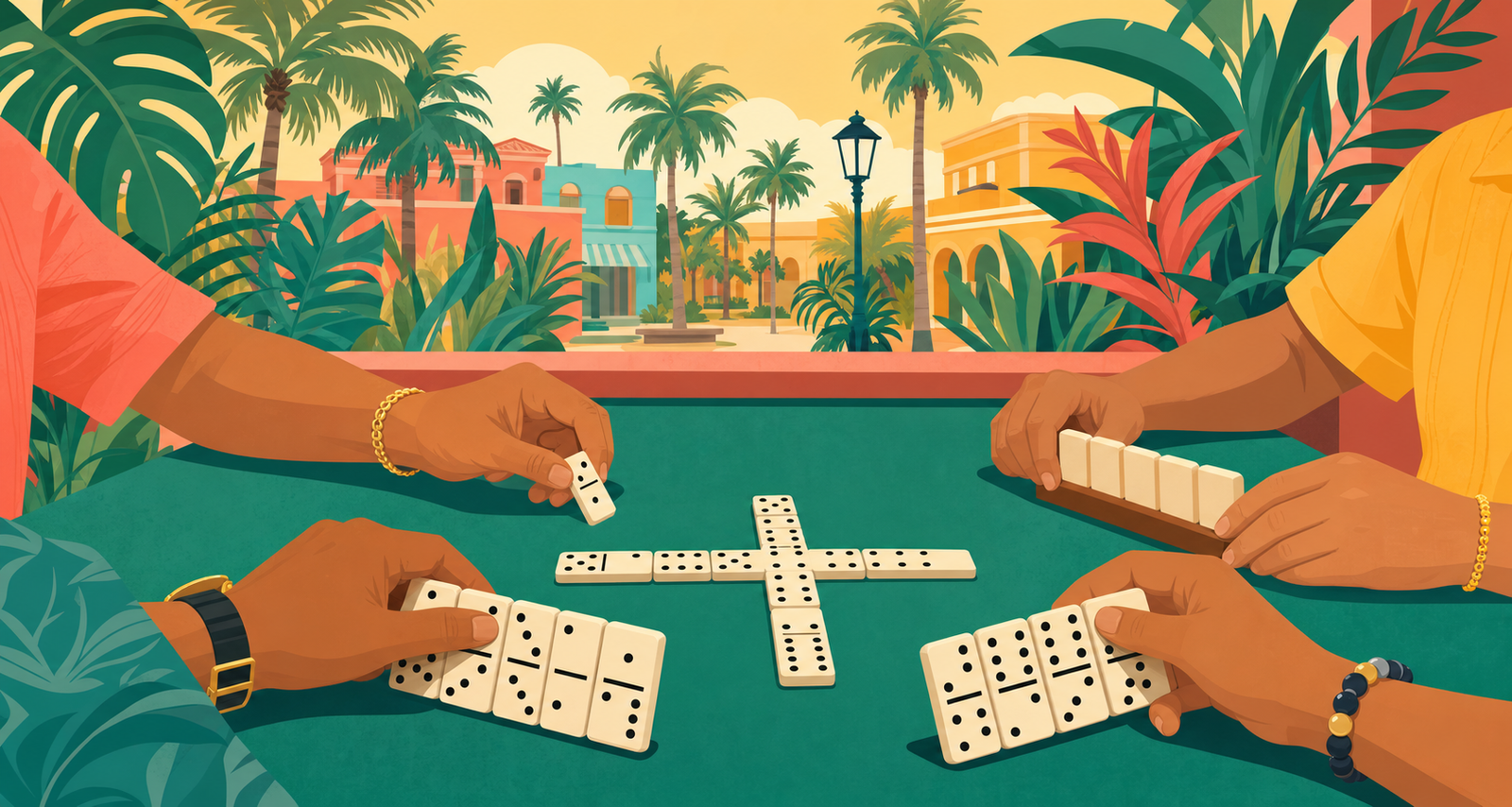 Men playing dominoes at Domino Park